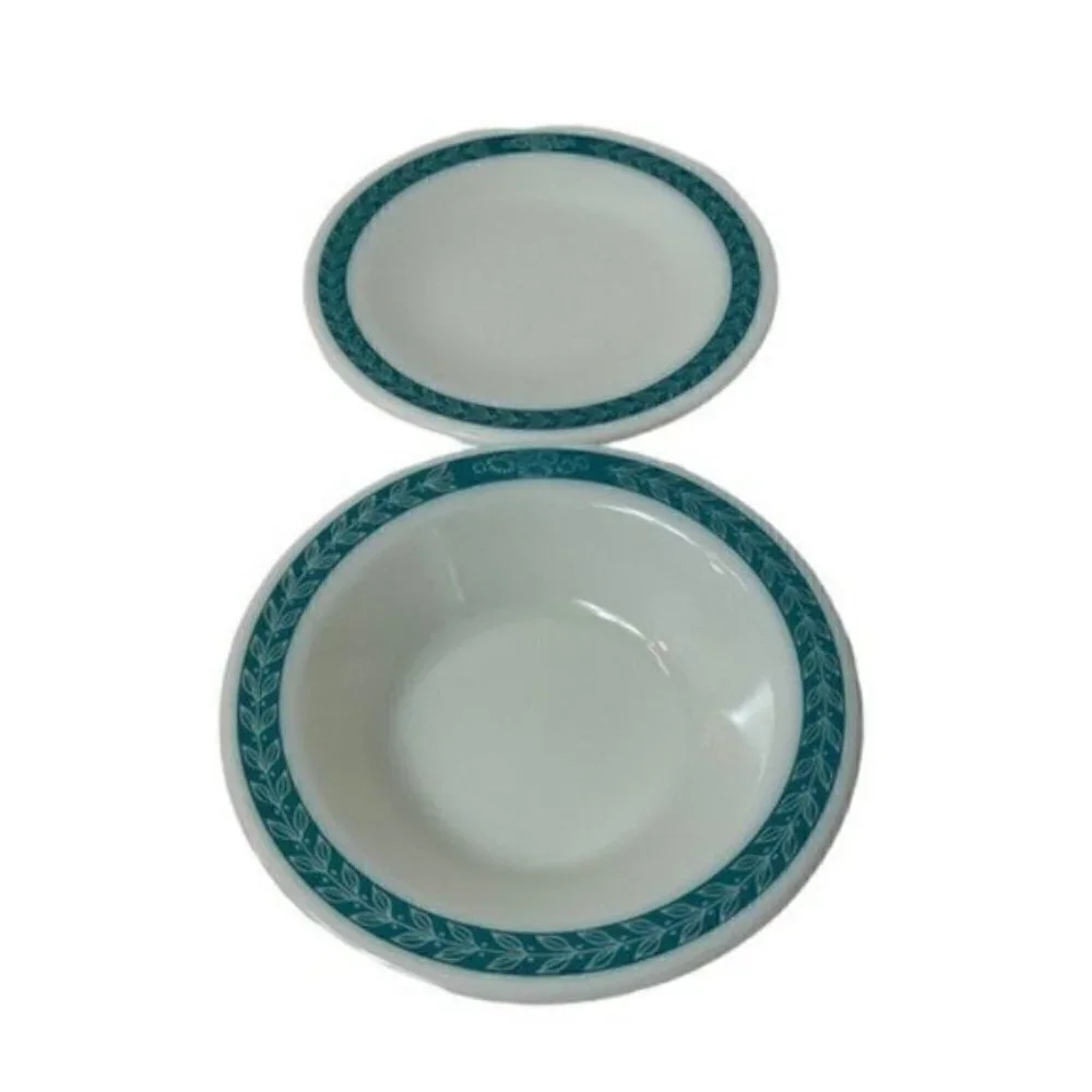 Vintage Pyrex Tableware Corning Blue Laurel Bowl 707-2 Plate 720-5 Set